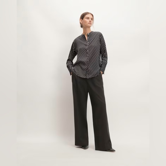 🖤EVERLANE HAMMERED SATIN POPOVER SHIRT BLACK BONE POLKA DOT 8 - Picture 2 of 8